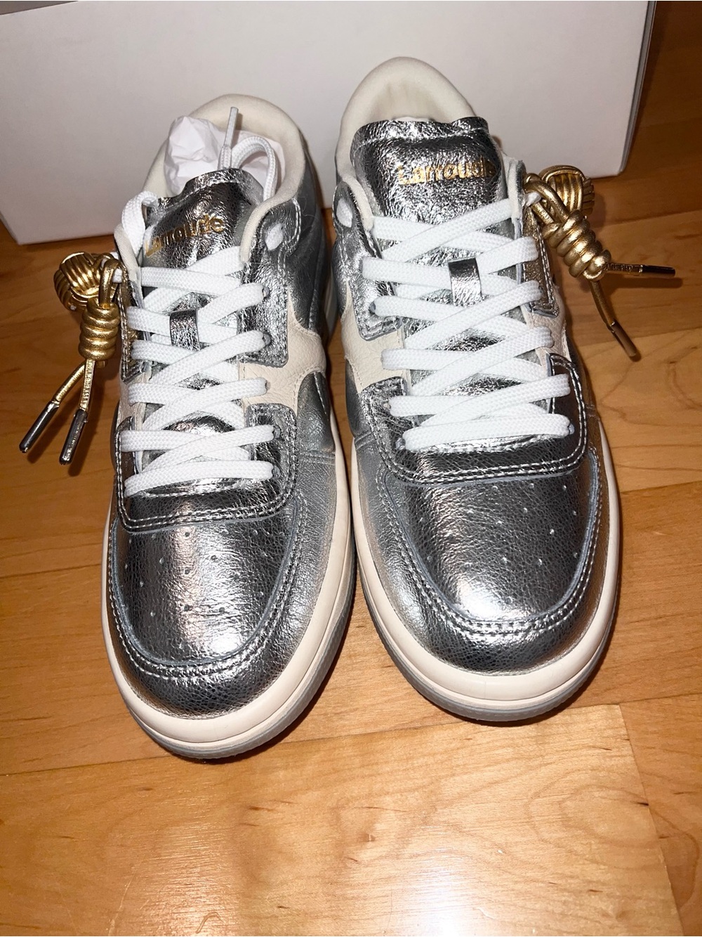 Larroude George Sneaker in Silver Leather & Ivory Leather NWT - Picture 7 of 15